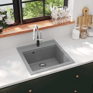 vidaXL Granitsp&uuml;le Einzelbecken Grau