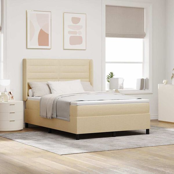 vidaXL Boxspringbett mit Matratze Creme 140 x 190 cm Stoff