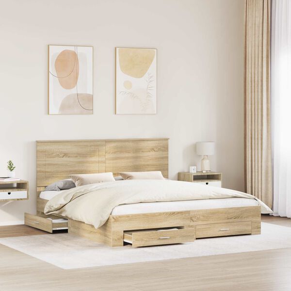 vidaXL Bettrahmen mit Kopfteil Sonoma-Eiche 180 x 200 cm Holzwerkstoff