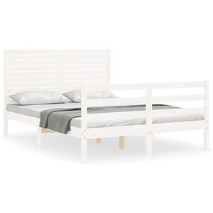 vidaXL Massivholzbett mit Kopfteil Wei&szlig; 140x190 cm