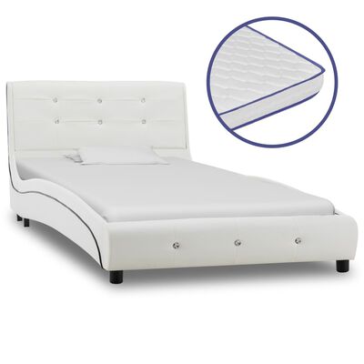 vidaXL Bett mit Memoryschaum-Matratze Weiß Kunstleder 90×200 cm