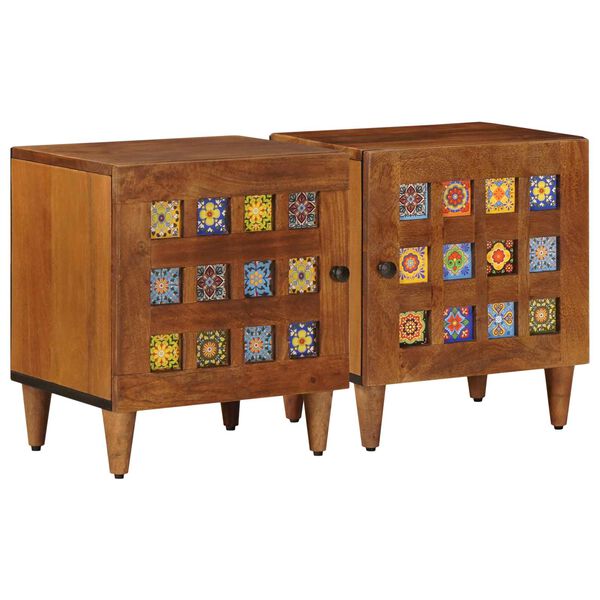 vidaXL Nachttisch 2 pcs Braun 40 x 33,5 x 46 cm Massivholz Mango
