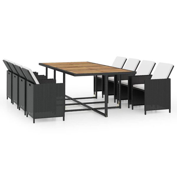 vidaXL 13-tlg. Garten-Essgruppe mit Auflagen Poly Rattan Schwarz