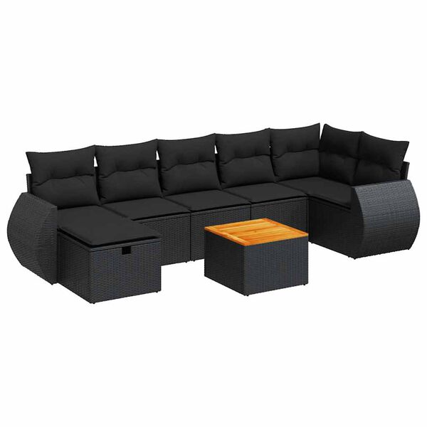 vidaXL 8-tlg. Garten-Sofagarnitur mit Kissen Schwarz Poly Rattan
