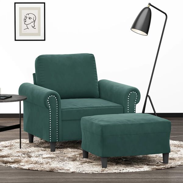 vidaXL Sessel mit Hocker Dunkelgr&uuml;n 60 cm Samt