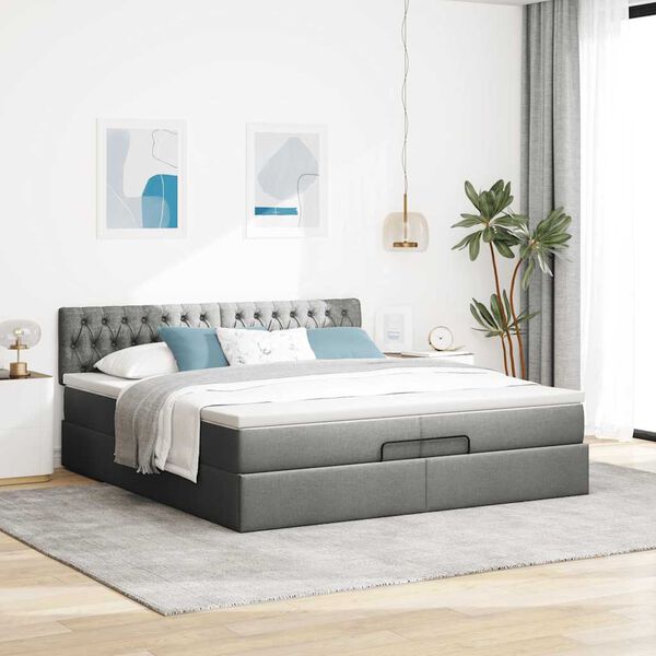 vidaXL Ottoman-Bett mit Matratze Dunkelgrau 200x200 cm Stoff