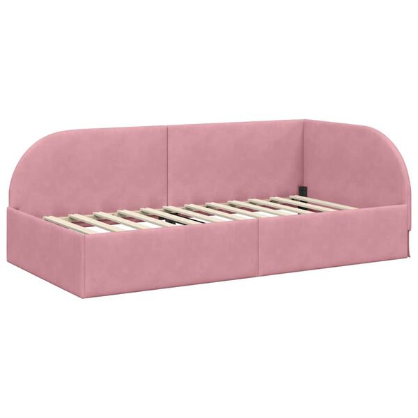 vidaXL Eckbettgestell Rosa 90 cm x 200 cm Polyester und Sperrholz