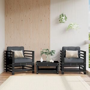 vidaXL Gartenst&uuml;hle mit Kissen 2 Stk. Schwarz Massivholz Kiefer