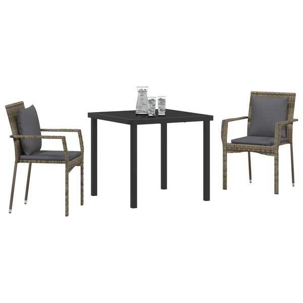 vidaXL Garten Essgruppe mit Kissen 3 pcs Grau Poly-Rattan