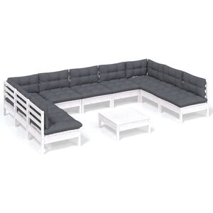 vidaXL 10-tlg. Garten-Lounge-Set mit Kissen Wei&szlig; Kiefer Massivholz