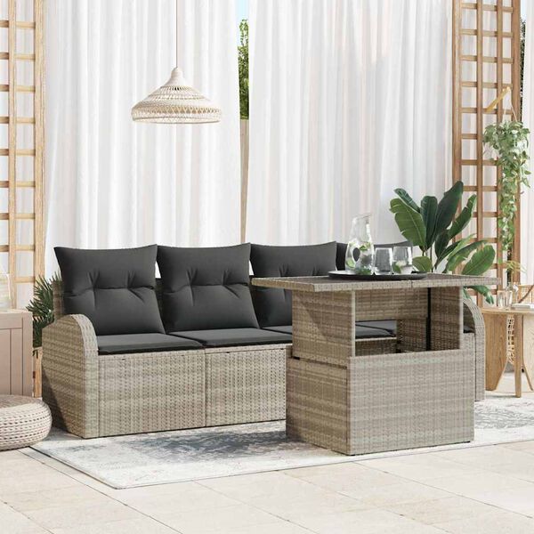 vidaXL Garten-Sofa-Set mit Kissen 5 pcs Hellgrau Poly Rattan