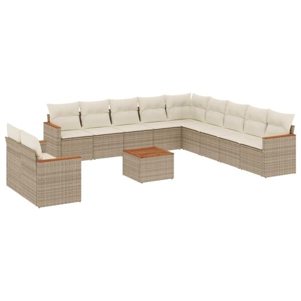 vidaXL 12-tlg. Garten-Sofagarnitur mit Kissen Beige Poly Rattan