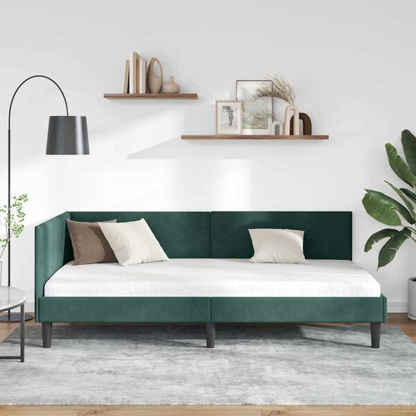 vidaXL Eckbettgestell Dunkelgr&uuml;n 90 cm x 190 cm SamtundSperrholz