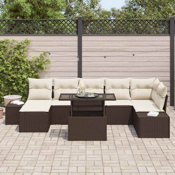 vidaXL Garten-Sofa-Set mit Speicher 8 pcs Braun Poly Rattan