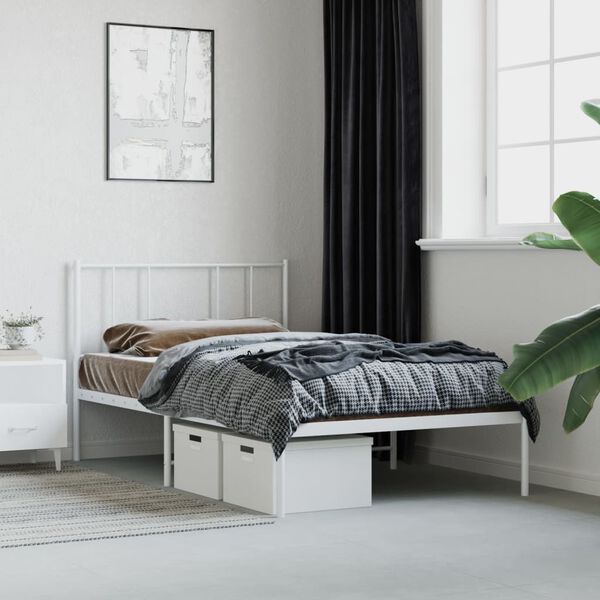 vidaXL Bettgestell mit Kopfteil Metall Wei&szlig; 90x200 cm