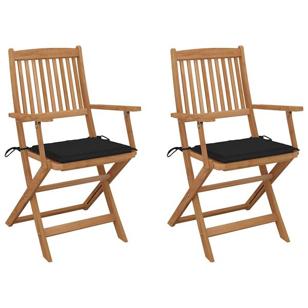 vidaXL Klappbare Gartenst&uuml;hle 2 Stk. mit Kissen Massivholz Akazie