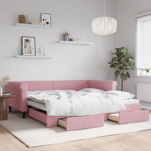 vidaXL Tagesbett Ausziehbar mit Schubladen Rosa 100x200 cm Samt