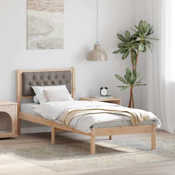 vidaXL Bettrahmen mit Kopfteil Taupe 90 x 190 cm Massives Kiefernholz