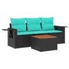 vidaXL 4-teiliges Gartensofa-Set mit Kissen, schwarzes Polyrattan