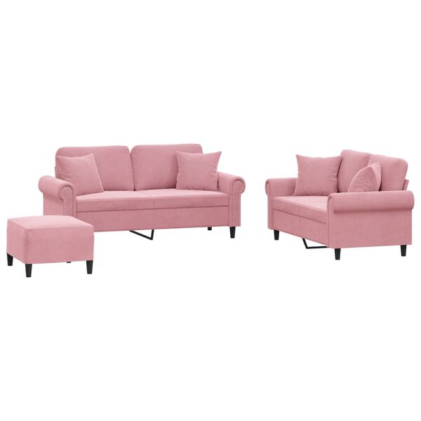 vidaXL 3-tlg. Sofagarnitur mit Kissen Rosa Samt