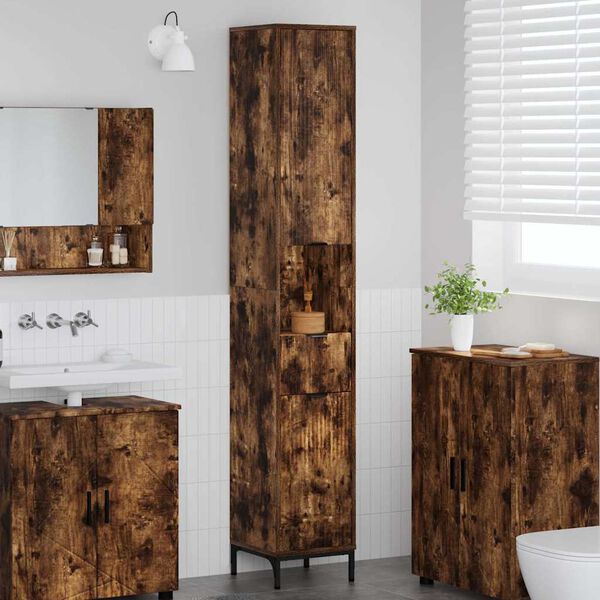 vidaXL Badezimmerschrank mit T&uuml;r Ger&auml;ucherte Eiche 31,5 x 33 x 190 cm