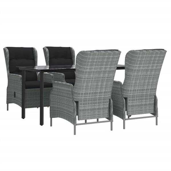 vidaXL 5-tlg. Garten-Essgruppe Hellgrau Poly Rattan