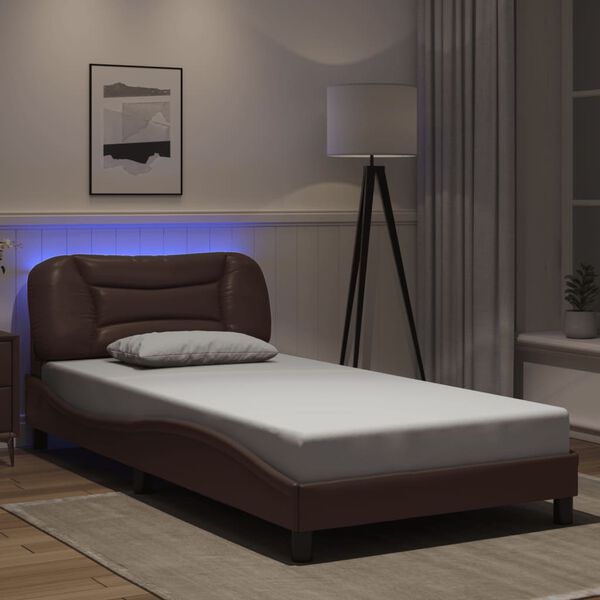 vidaXL Bettgestell mit LED ohne Matratze "Hvar" Braun 100x200 cm
