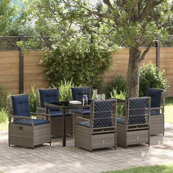 vidaXL Garten Essgruppe 7 pcs Grau Poly-Rattan