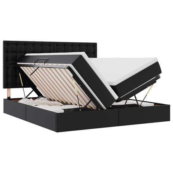 vidaXL Bett mit LED-Lichtleisten mit Kopfteil Schwarz 200 x 200 cm PVC
