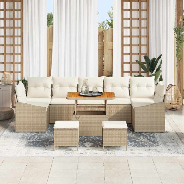vidaXL Gartensofa-set mit Kissen 10 pcs Beige Poly-Rattan
