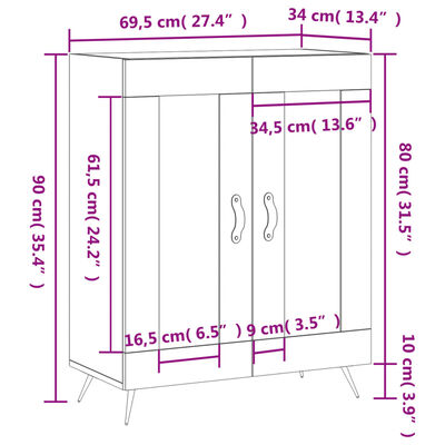 vidaXL Sideboard Schwarz 69,5x34x90 cm Holzwerkstoff