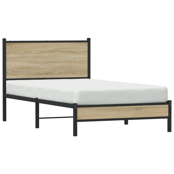 vidaXL Metallbett ohne Matratze Sonoma-Eiche 100x200 cm