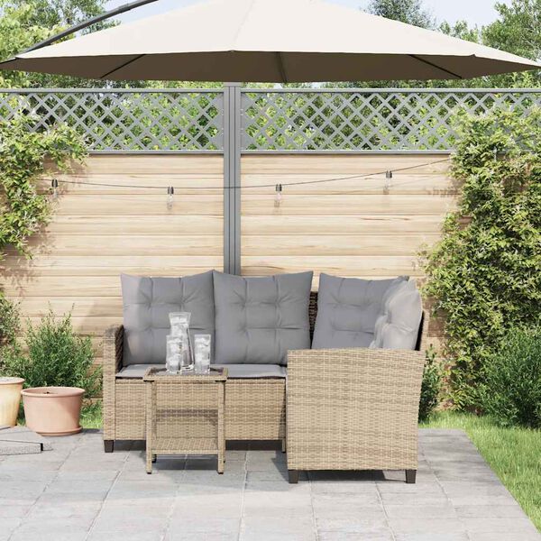 vidaXL Gartensofa in L-Form mit Tisch und Kissen Beige Poly Rattan