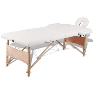 vidaXL Massageliege Klappbar 2-Zonen mit Holzgestell Cremewei&szlig;
