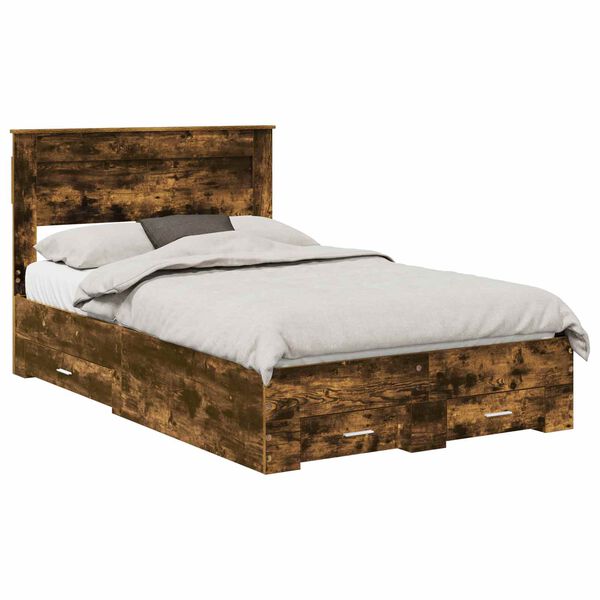 vidaXL Bettrahmen Ger&auml;ucherte Eiche 135 x 190 cm Holzwerkstoff