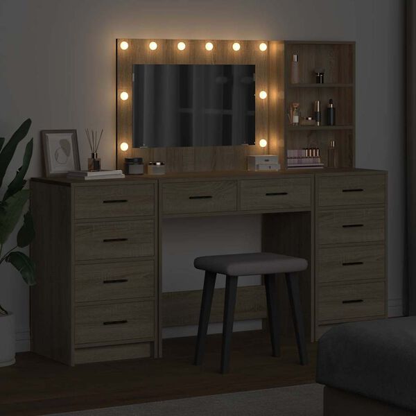 vidaXL Schminktisch mit Schubladen 3 pcs Sonoma-Eiche Holzwerkstoff