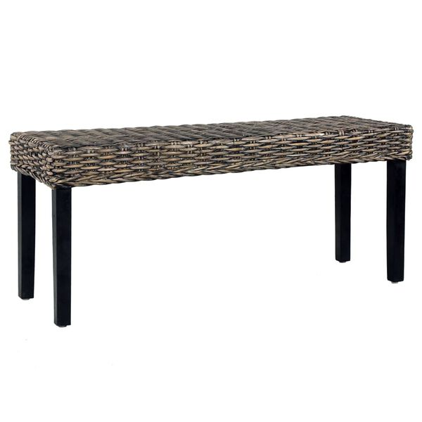 vidaXL Sitzbank 110 cm Schwarz Natur Kubu-Rattan und Massivholz Mahagoni