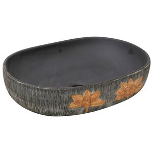 vidaXL Aufsatzwaschbecken Grau und Schwarz Oval 59x40x14 cm Keramik