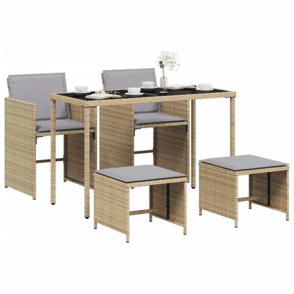 vidaXL 5-tlg. Garten-Essgruppe mit Kissen Beigemischung Poly Rattan