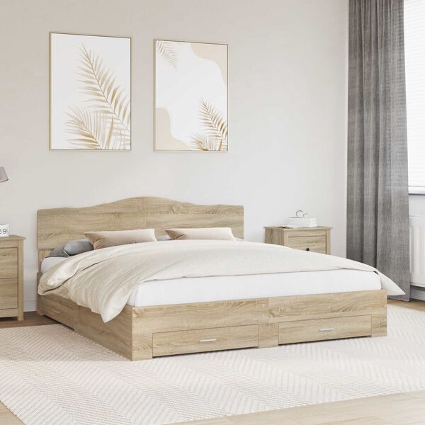 vidaXL Bettrahmen mit Kopfteil Sonoma-Eiche 200 x 200 cm Holzwerkstoff