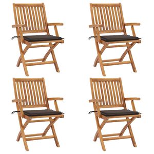 vidaXL Klappbare Gartenst&uuml;hle mit Kissen 4 Stk. Massivholz Teak