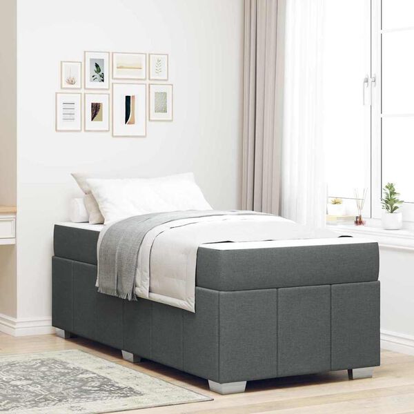 vidaXL Bettrahmen mit Matratze Dunkelgrau 90 x 200 cm Stoff