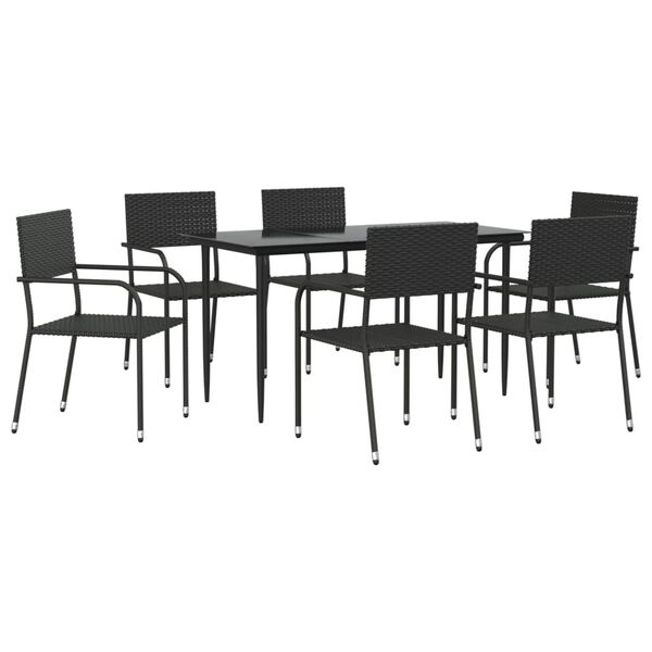 vidaXL 7-tlg. Garten-Essgruppe Schwarz Poly Rattan und Stahl