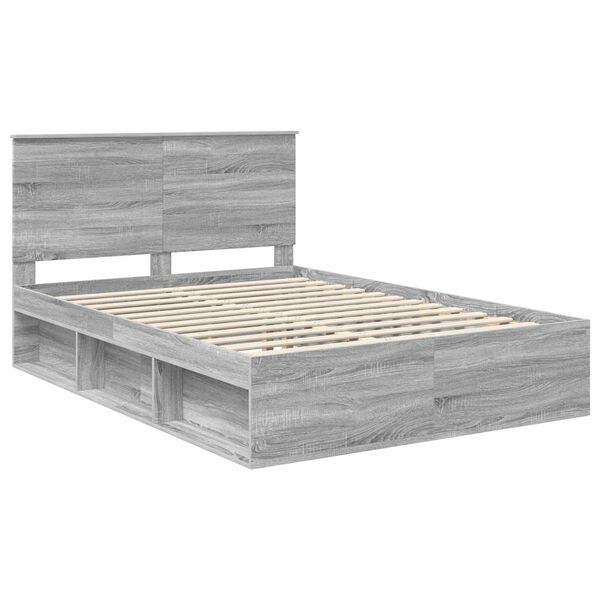 vidaXL Bettrahmen Graues Sonoma 140 x 200 cm Massives Kiefernholz