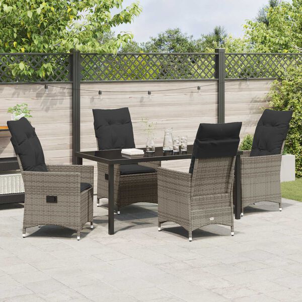 vidaXL Garten Essgruppe mit Kissen 5 pcs Grau Poly Rattan