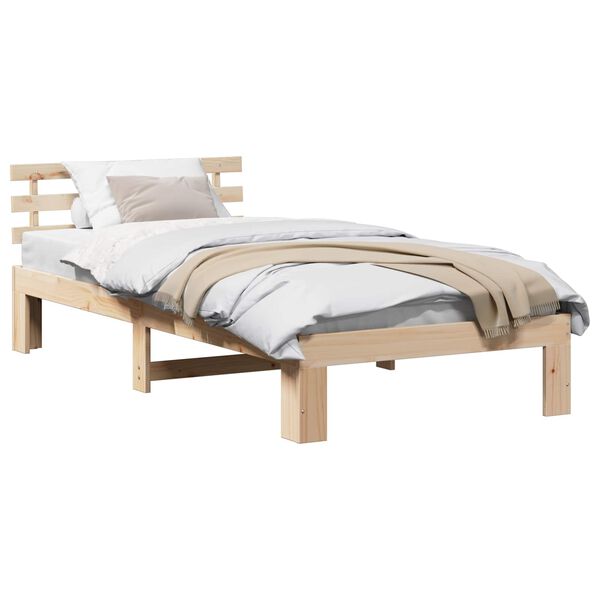 vidaXL Bettrahmen mit Kopfteil Natur 75 x 190 cm Massives Kiefernholz