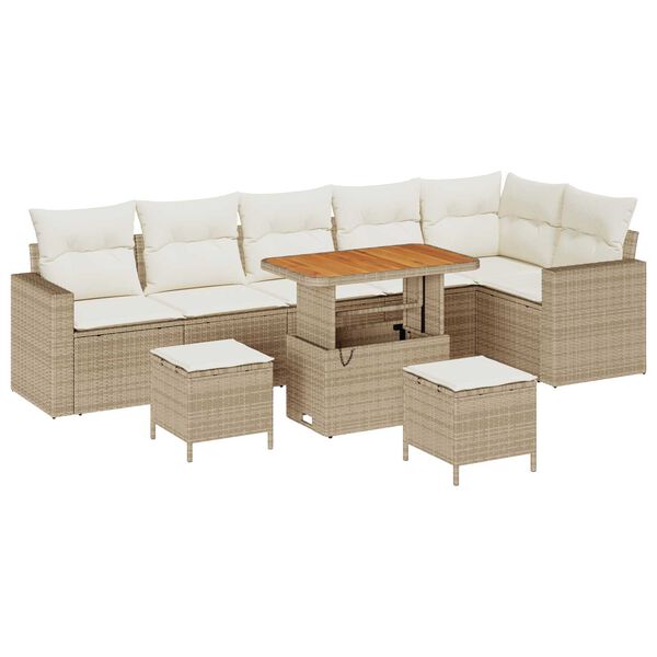 vidaXL Gartensofa-set 9 pcs Beige Poly-Rattan