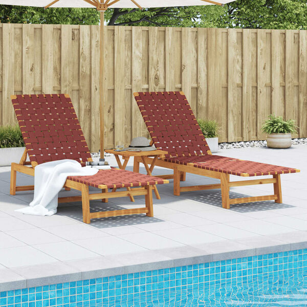 vidaXL Sonnenliegen 2 Stk. mit Tisch Rot Massivholz Akazie