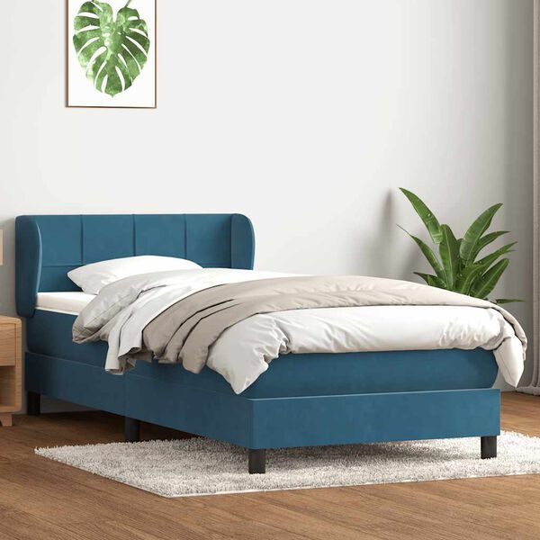 vidaXL Boxspringbett mit Matratze Dunkelblau 90x210 cm Samt