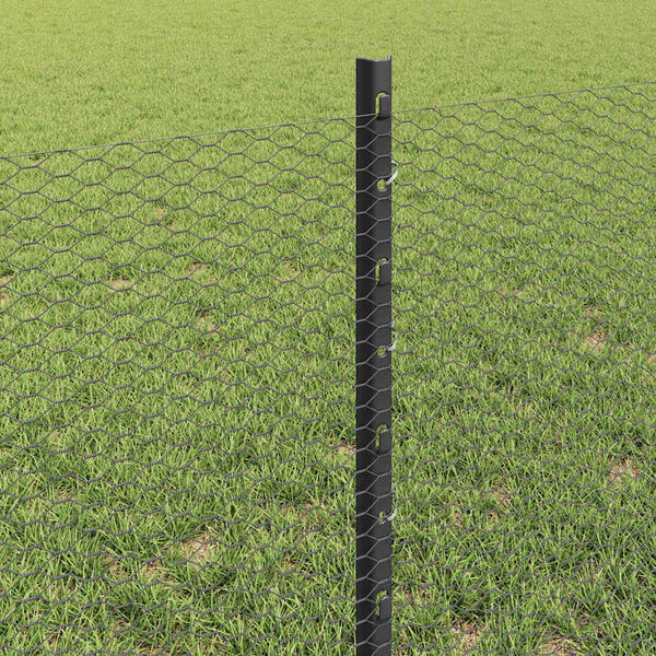 vidaXL Zaun mit Pfosten Grau 0,6 x 25 m Stahl und PVC